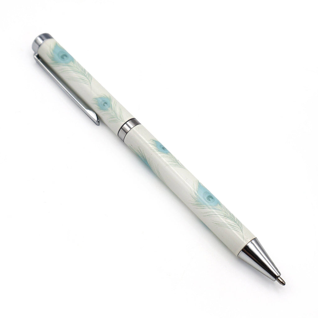 Stylo à bille motif plumes de paon