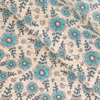 Élégance botanique : motif floral bleu sarcelle et vert sur un support en liège
