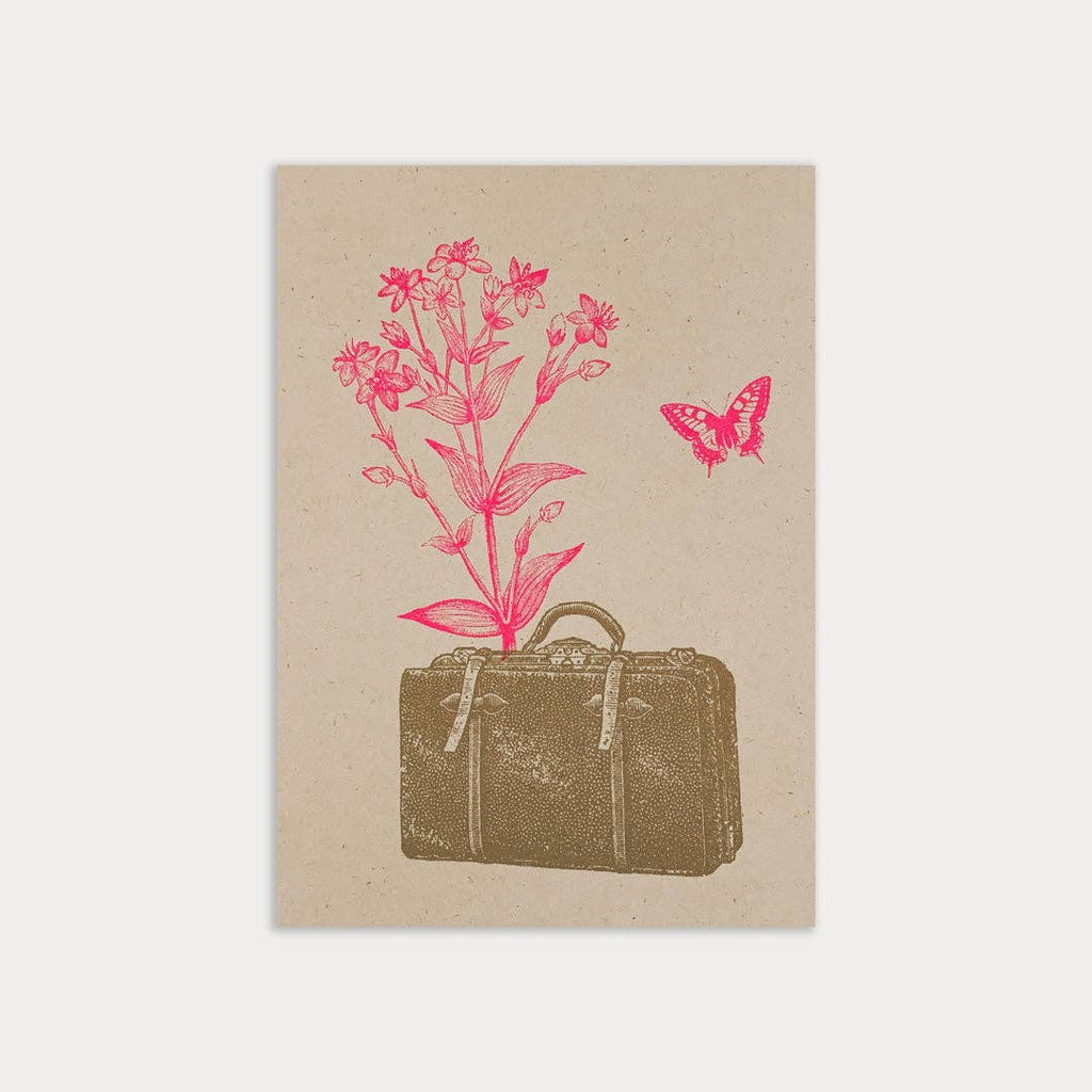 Carte postale Valise avec fleur