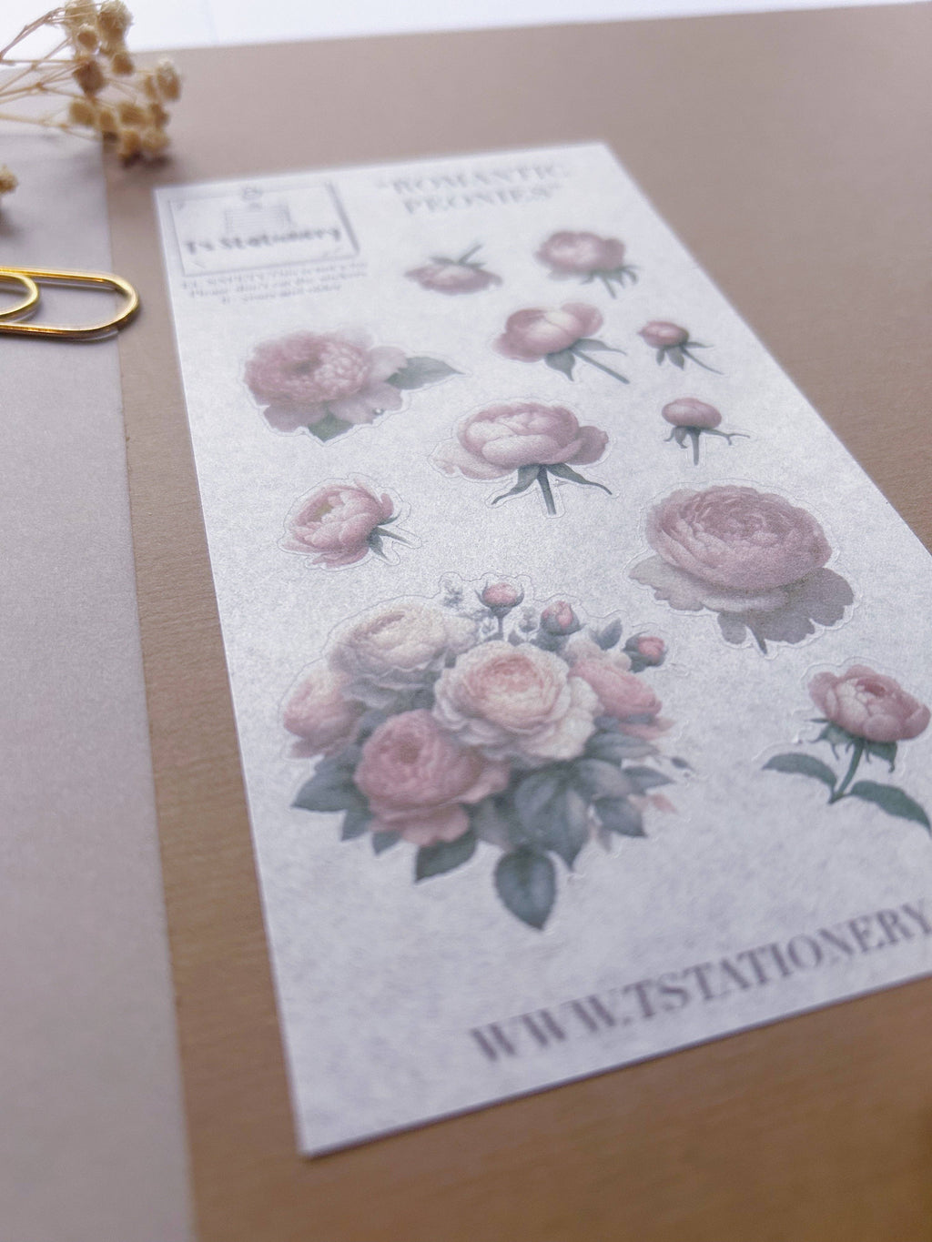 Feuille d'autocollants washi "Pivoines romantiques"
