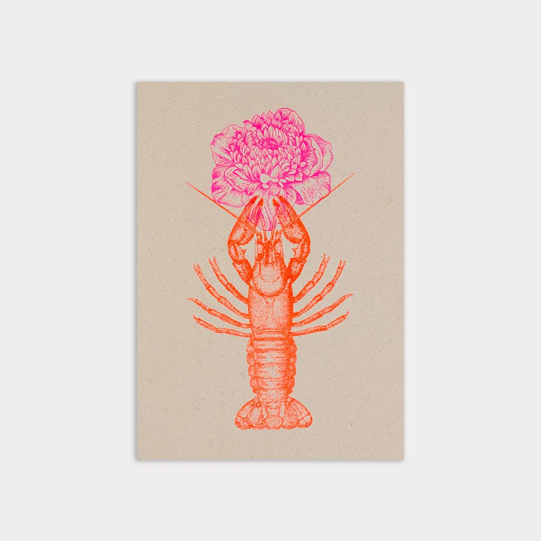 Carte postale Homard avec fleur