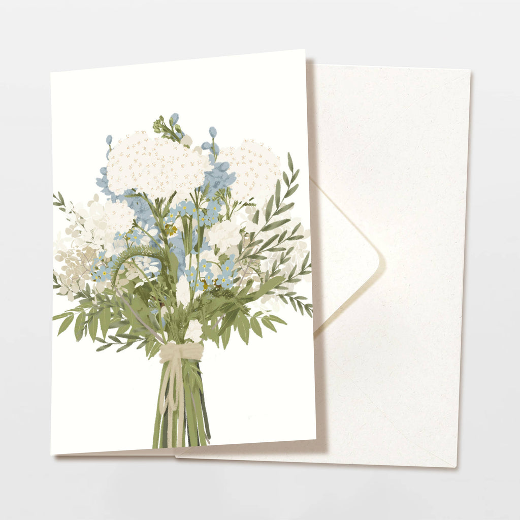 Carte pliable bouquet de fleurs bleu avec enveloppe