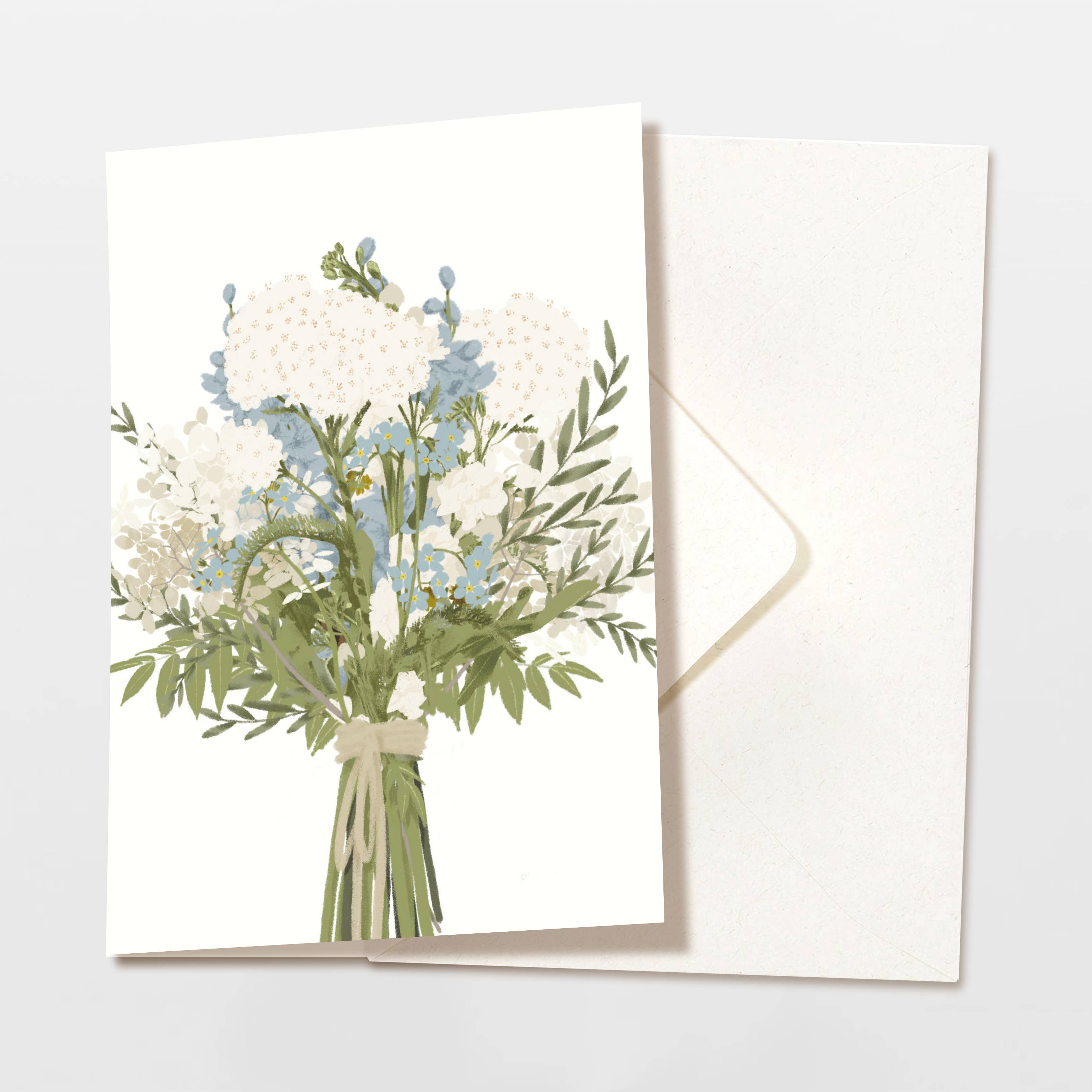 Carte pliable bouquet de fleurs bleu avec enveloppe