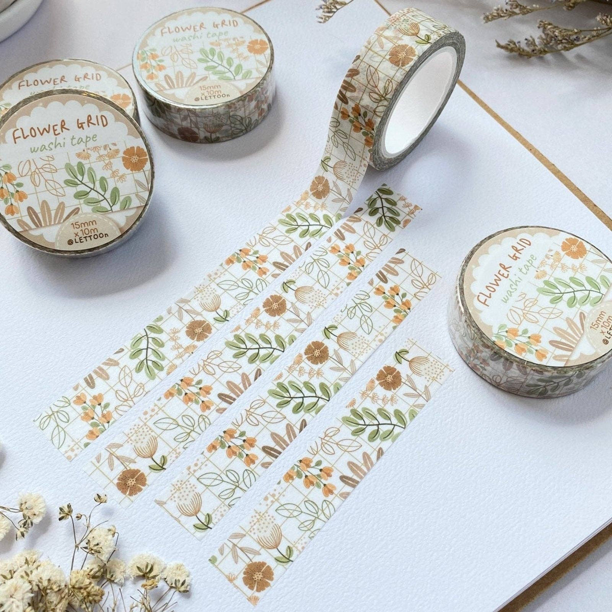 Ruban washi - Herbier quadrillé
