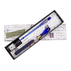 Ensemble stylo et encre de calligraphie avec sceau en cire en verre bleu