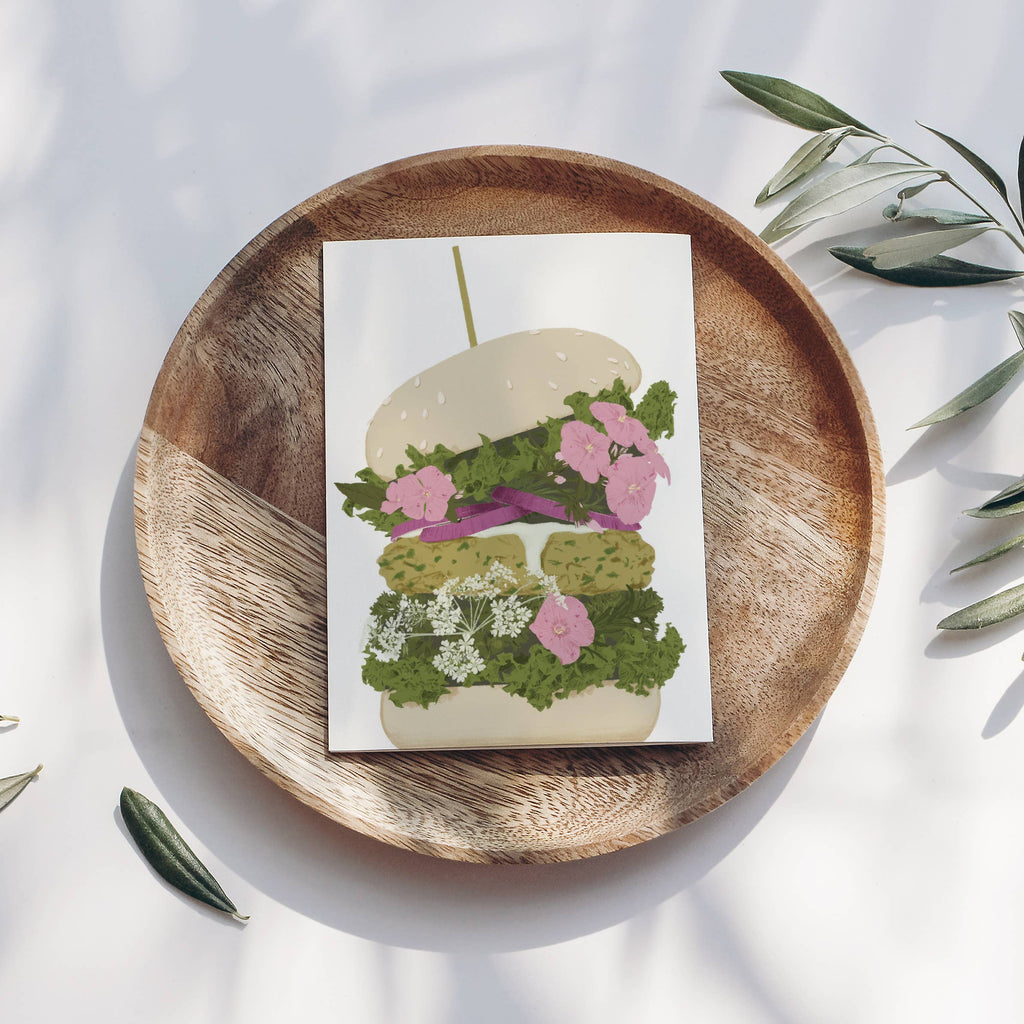 Carte postale de hamburger avec fleurs, certifiée FSC