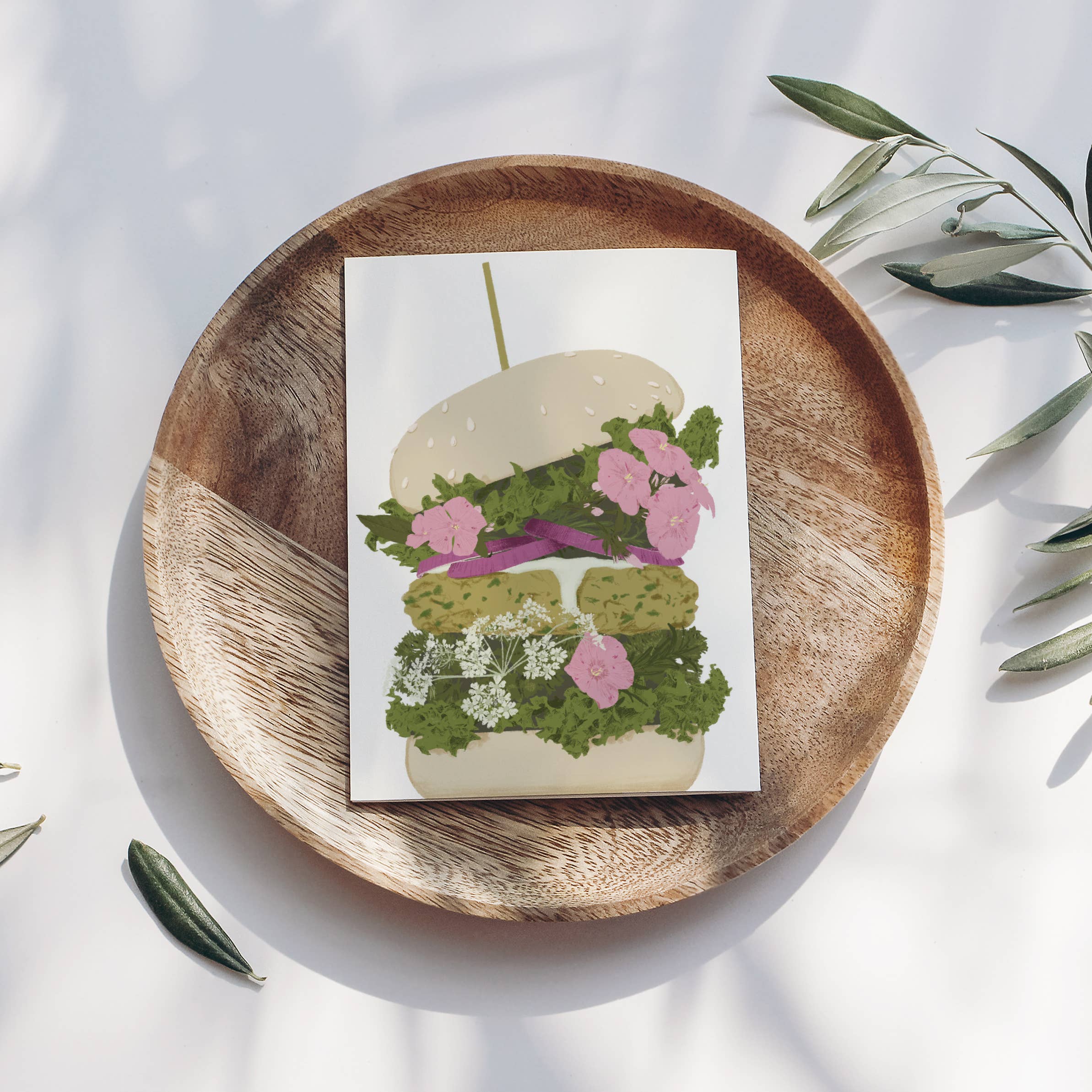 Carte postale de hamburger avec fleurs, certifiée FSC