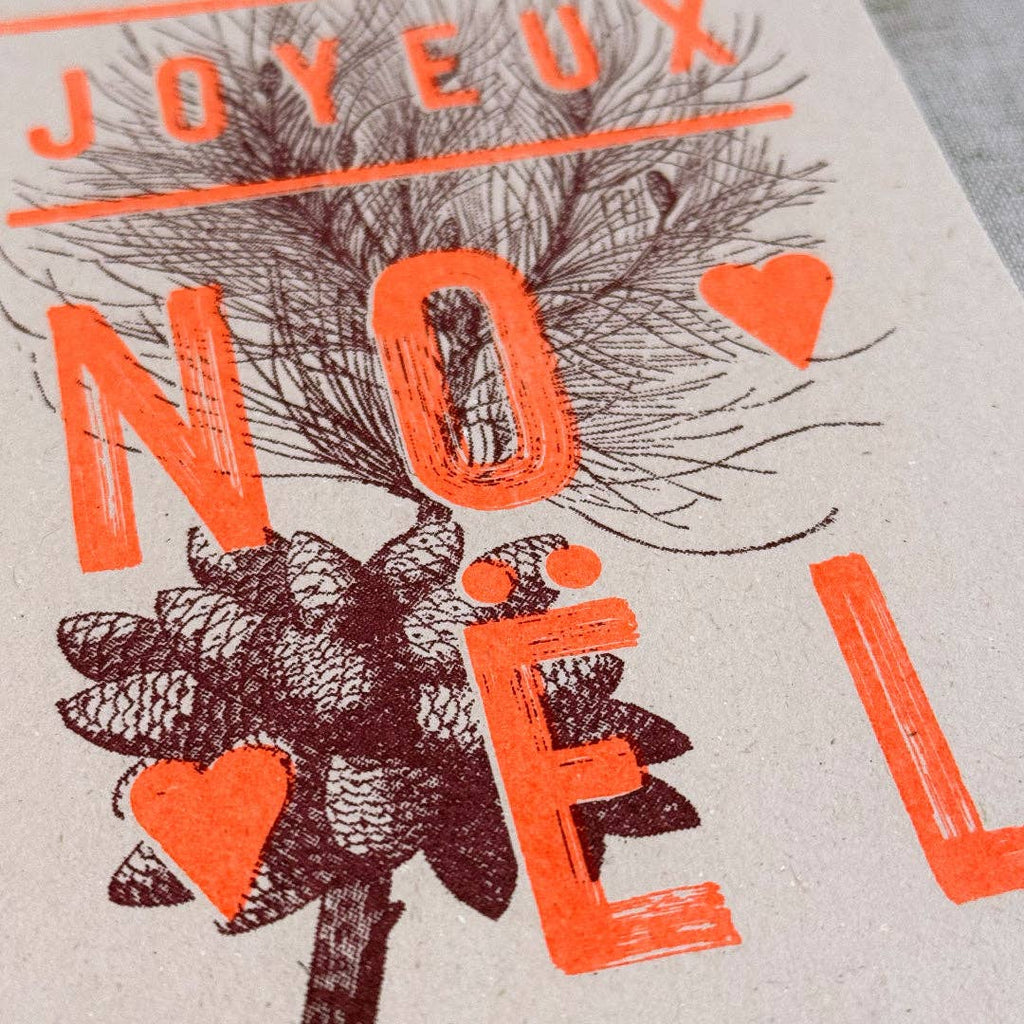 Carte postale / Typographie / Joyeux Noël / Bourgogne & Orange