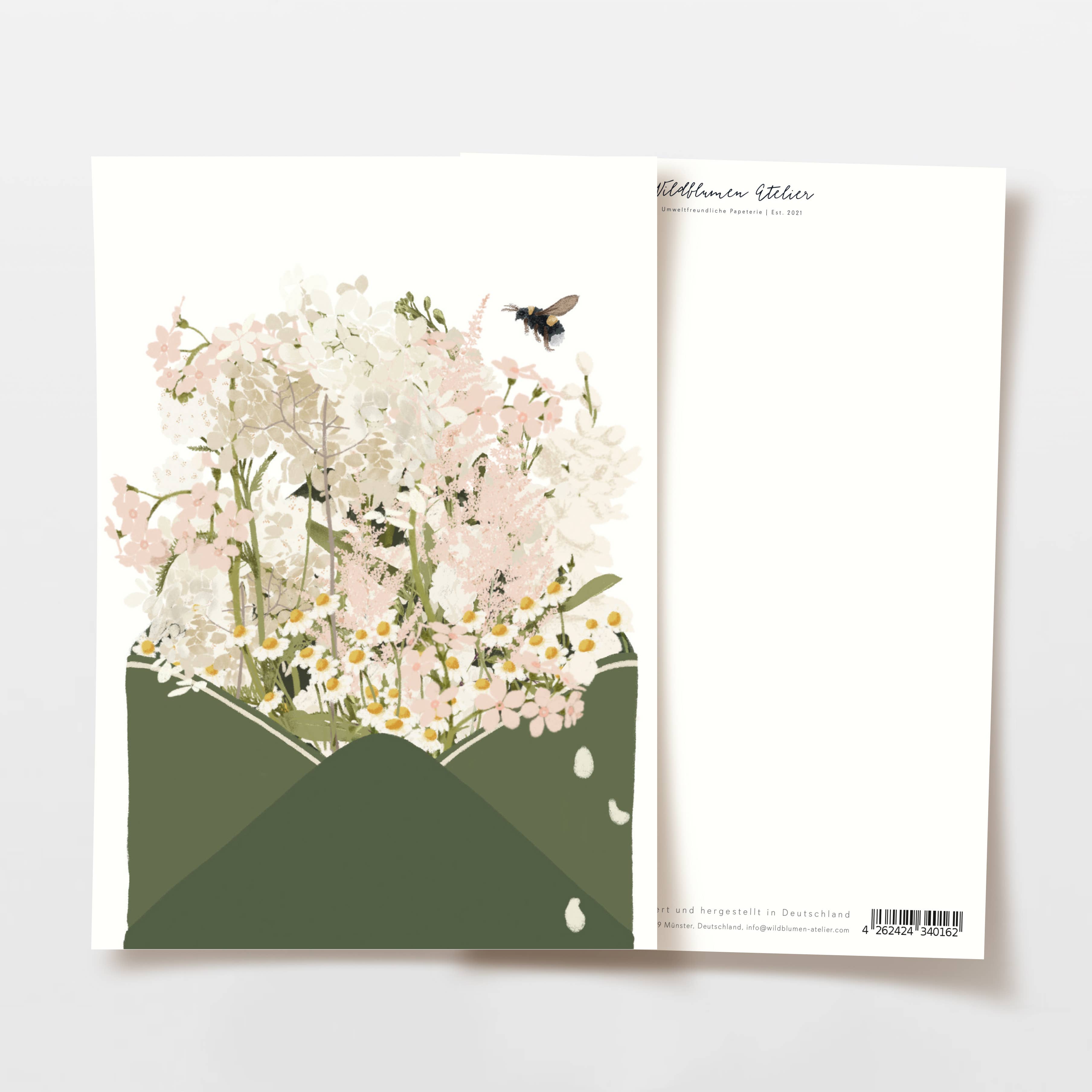 Carte postale enveloppe avec fleurs