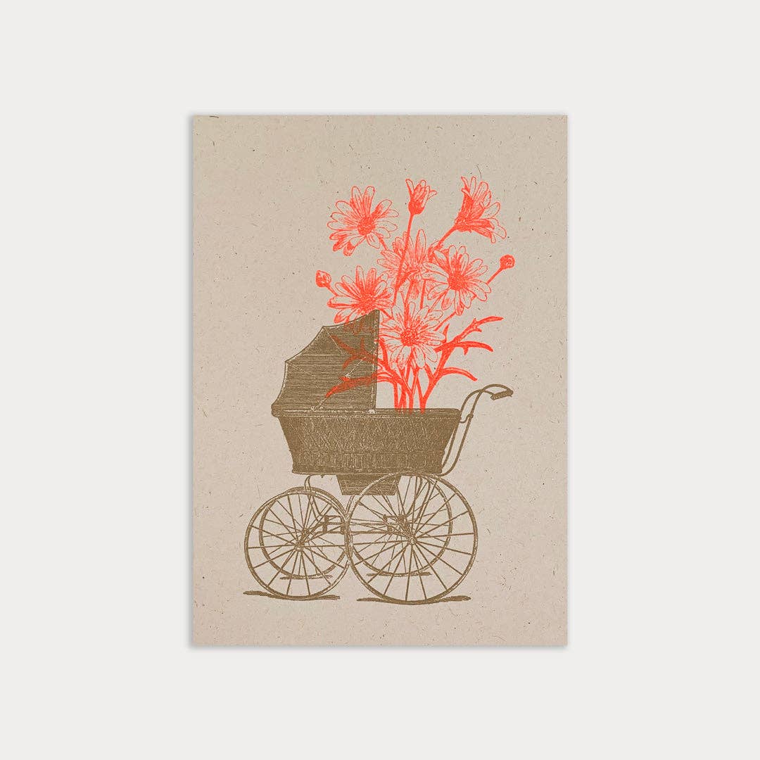 Carte naissance – Landau avec fleur