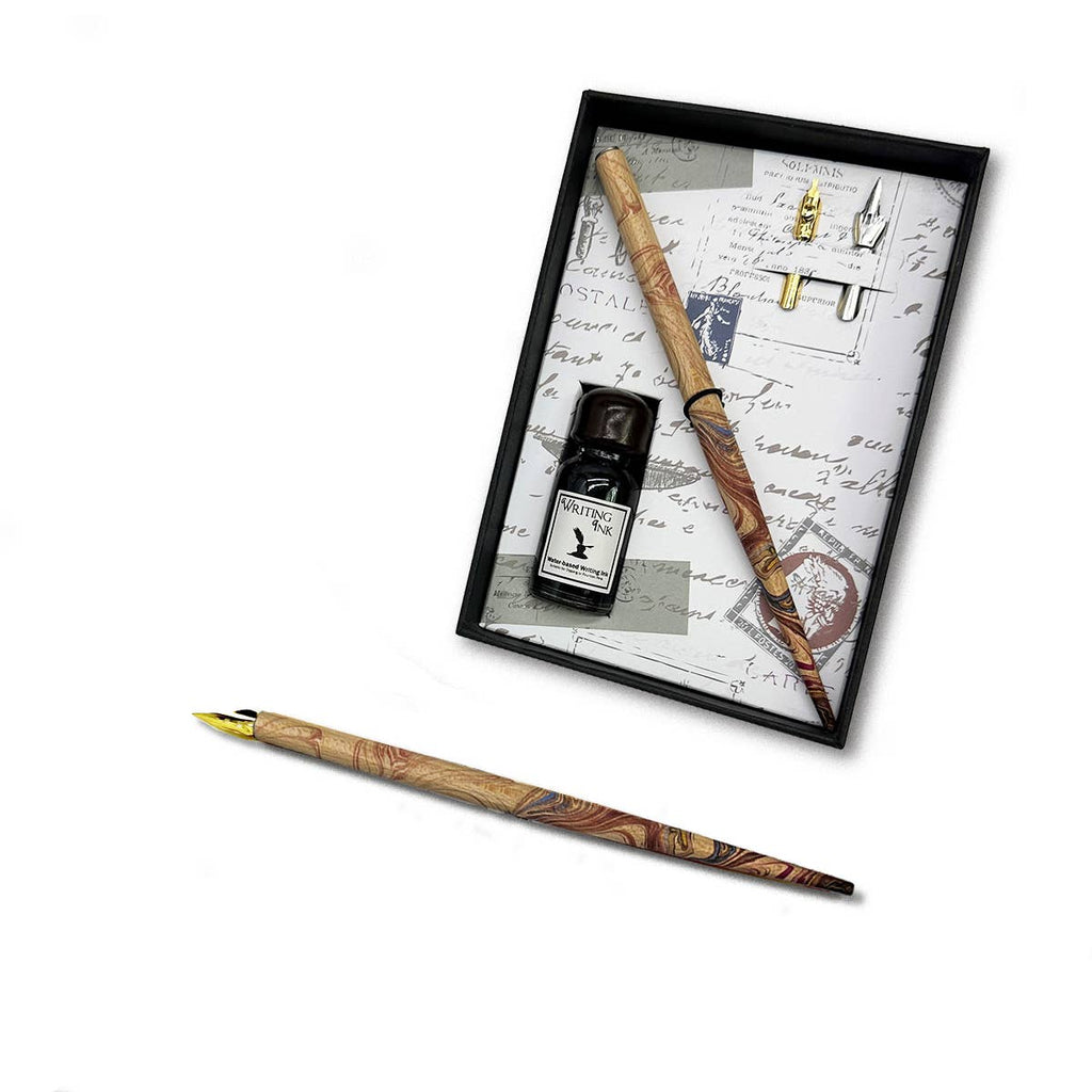 Kit pour calligraphie avec plume, encre et porte-plume en bois