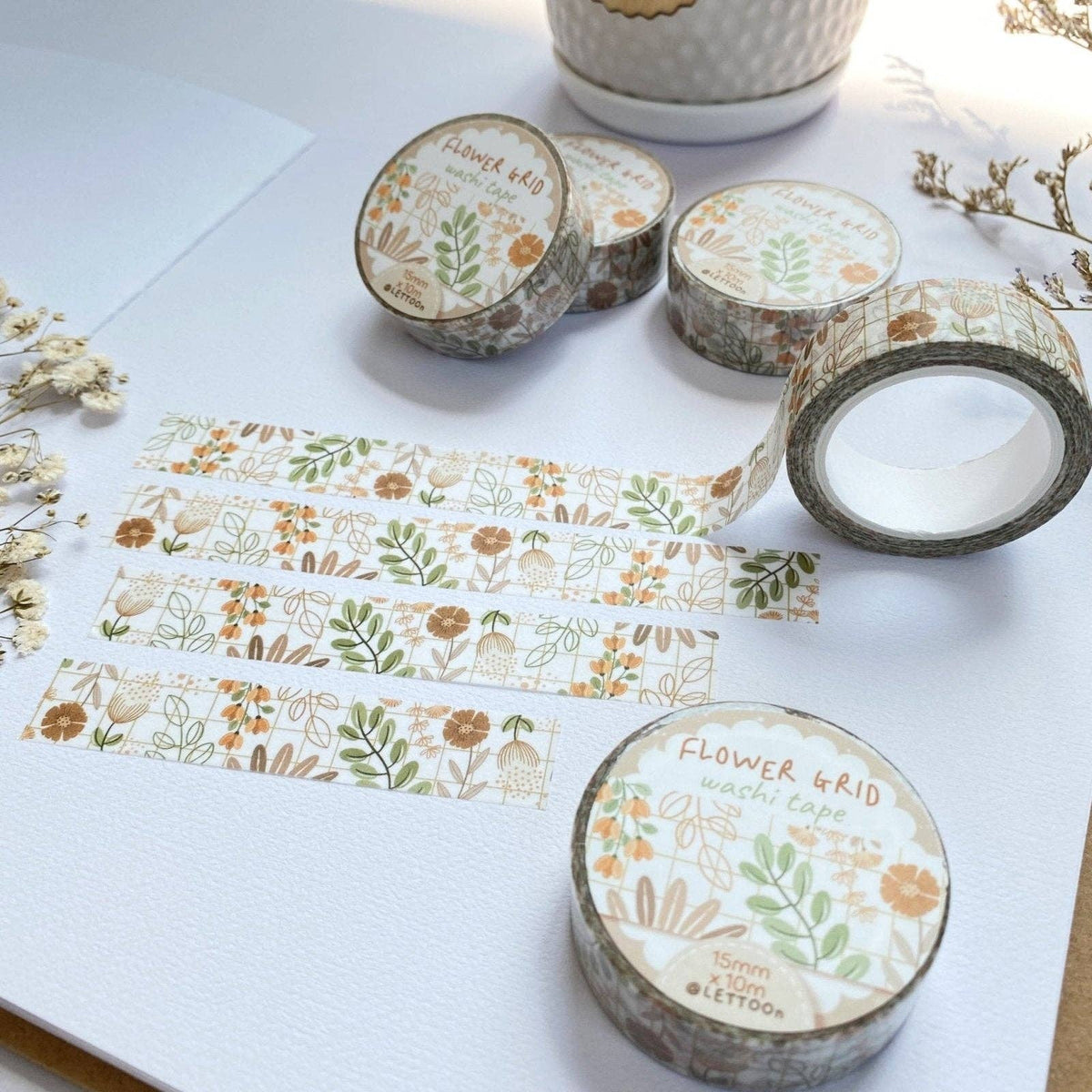 Ruban washi - Herbier quadrillé