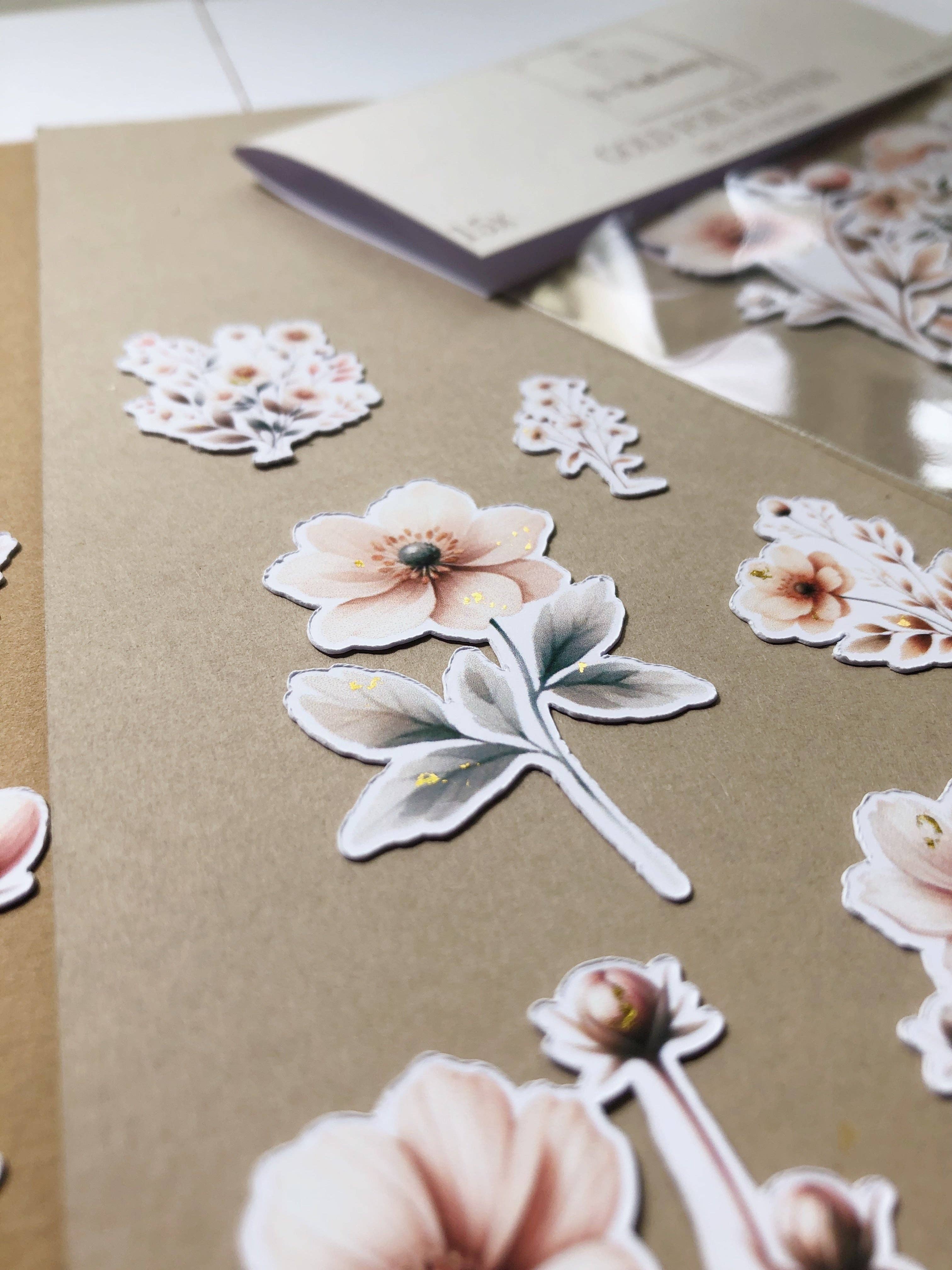 Autocollants « Fleurs beiges avec feuille dorée »