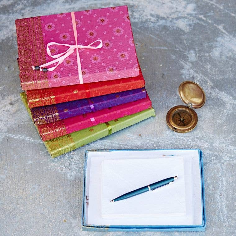 Ensemble d'écriture Sari fait main - Ensemble de papier de papeterie