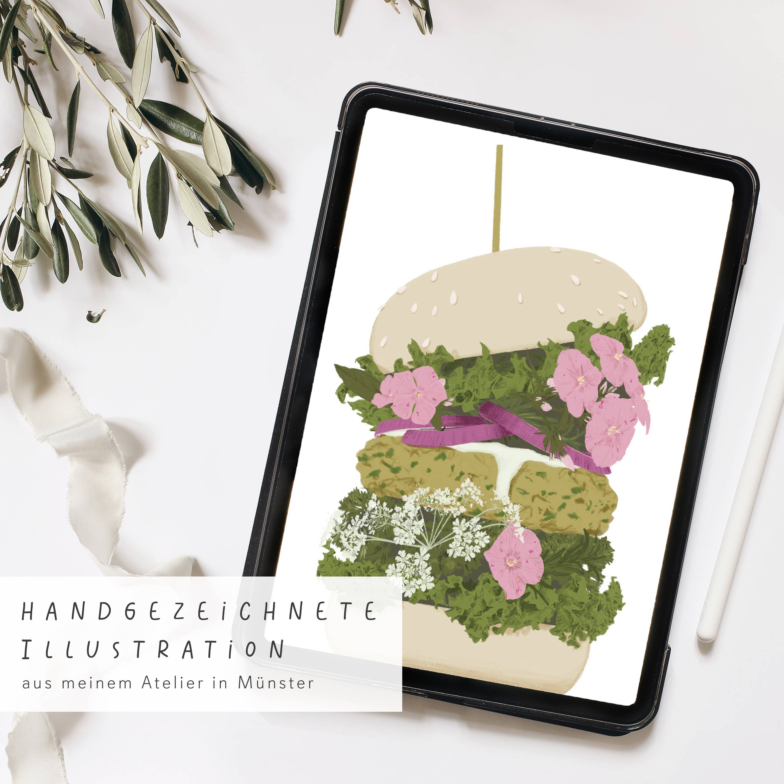 Carte postale de hamburger avec fleurs, certifiée FSC
