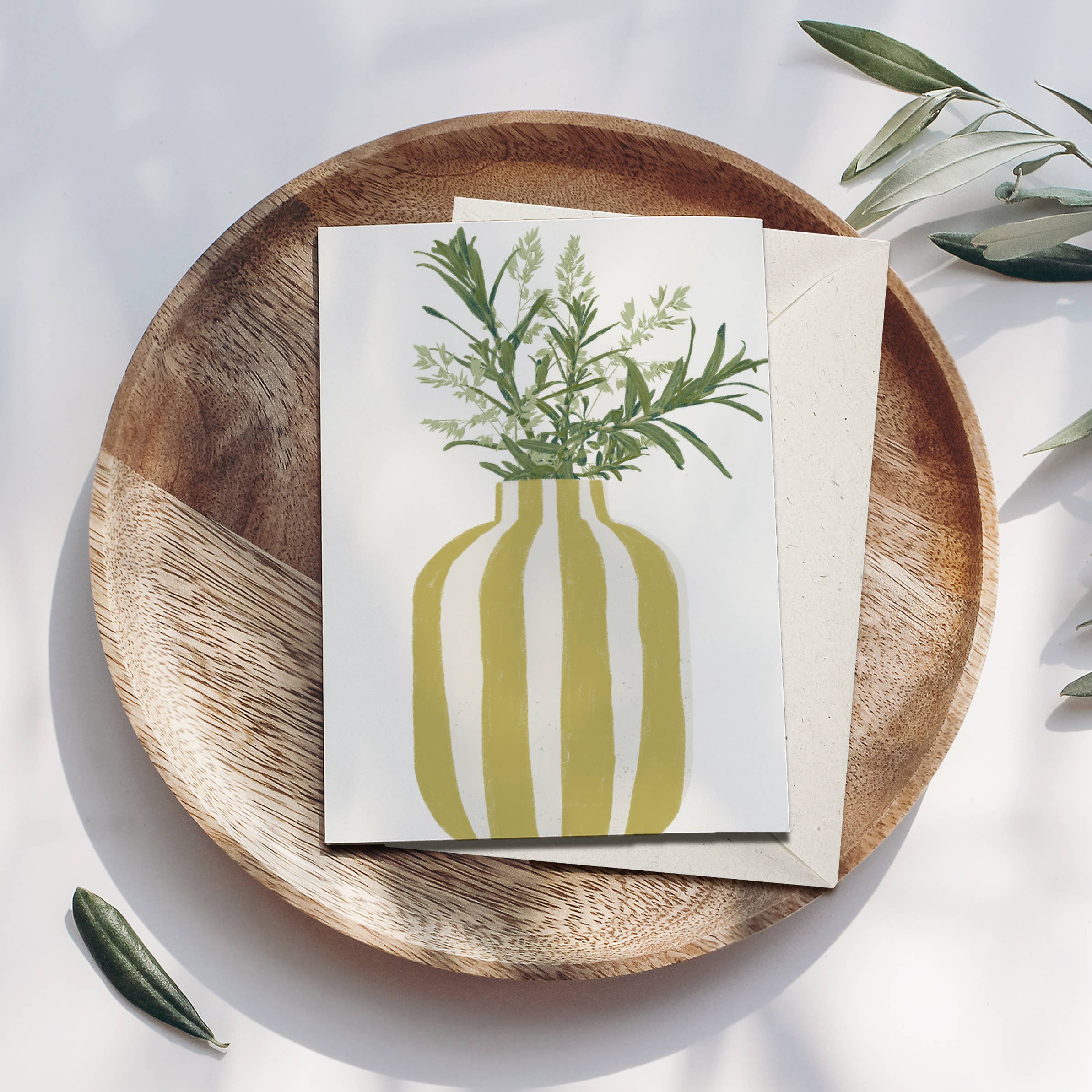 Carte pliante Vase rayée jaune avec enveloppe