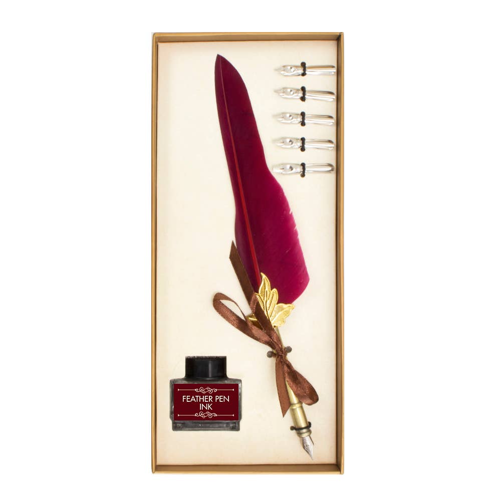 Set d’écriture calligraphique boîte dorée claire avec plume rouge
