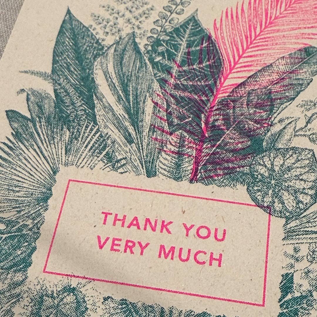 Carte postale / Herbes / Merci beaucoup / Rose + Sarcelle / Papier écologique