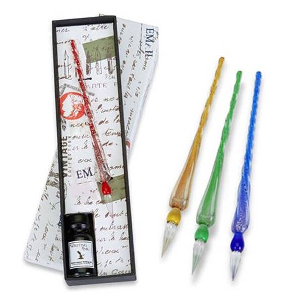 Ensembles stylo et encre en verre