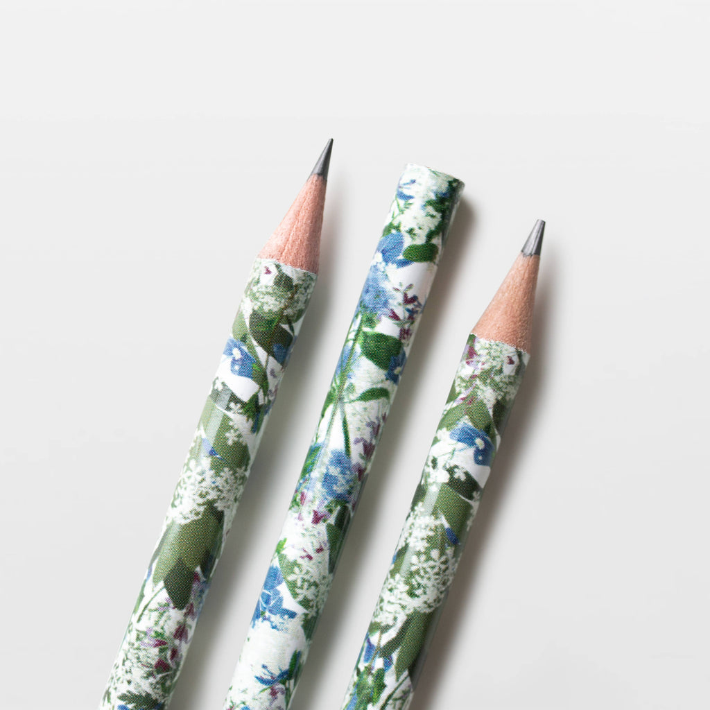 Crayon motif floral bleu blanc vert