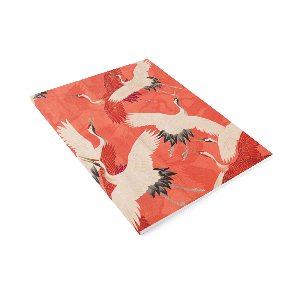 Carnet d'artiste avec grues blanches et rouges