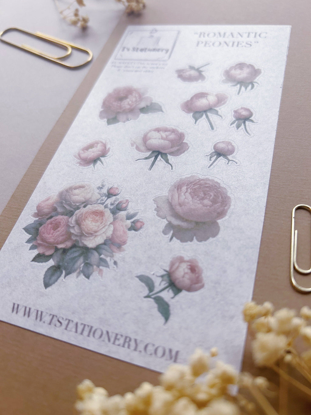 Feuille d'autocollants washi "Pivoines romantiques"