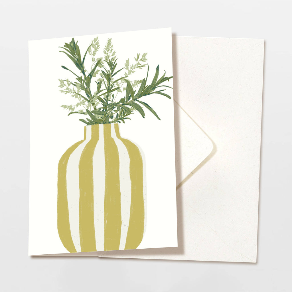 Carte pliante Vase rayée jaune avec enveloppe