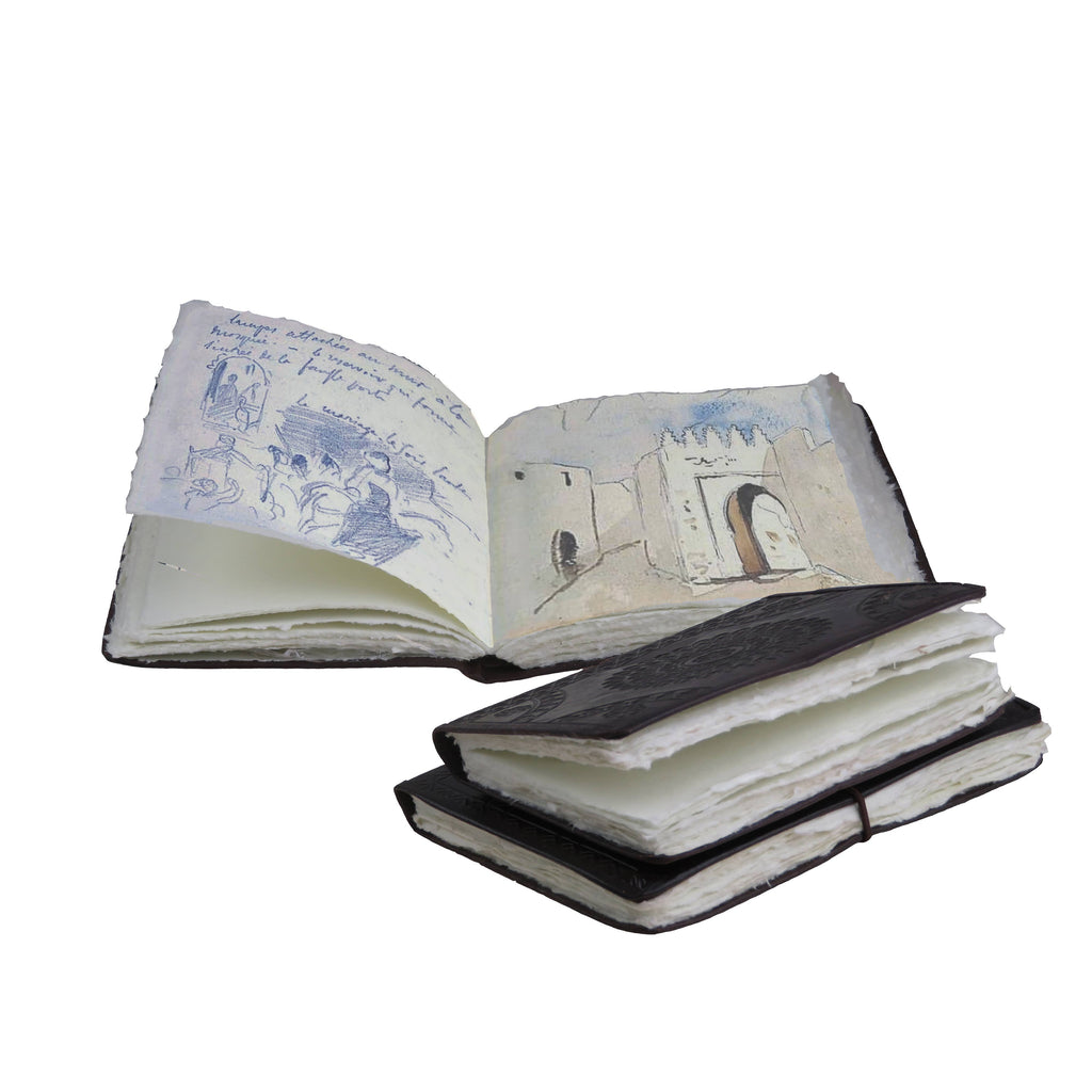 Carnet de voyage en cuir – Papier parchemin artisanal