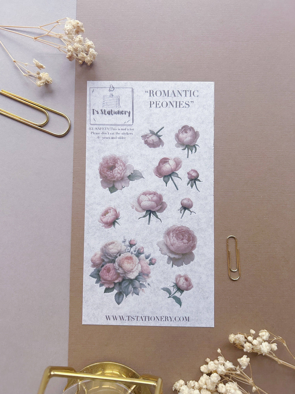 Feuille d'autocollants washi "Pivoines romantiques"