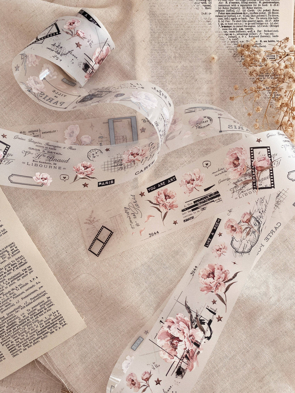 Ruban décoratif – Pivoines roses