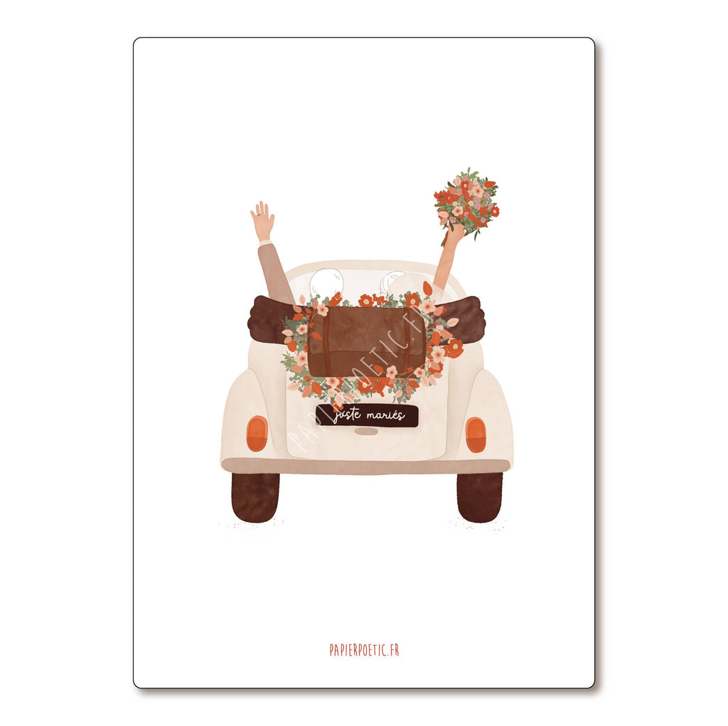 Carte Postale "Voiture juste mariés"