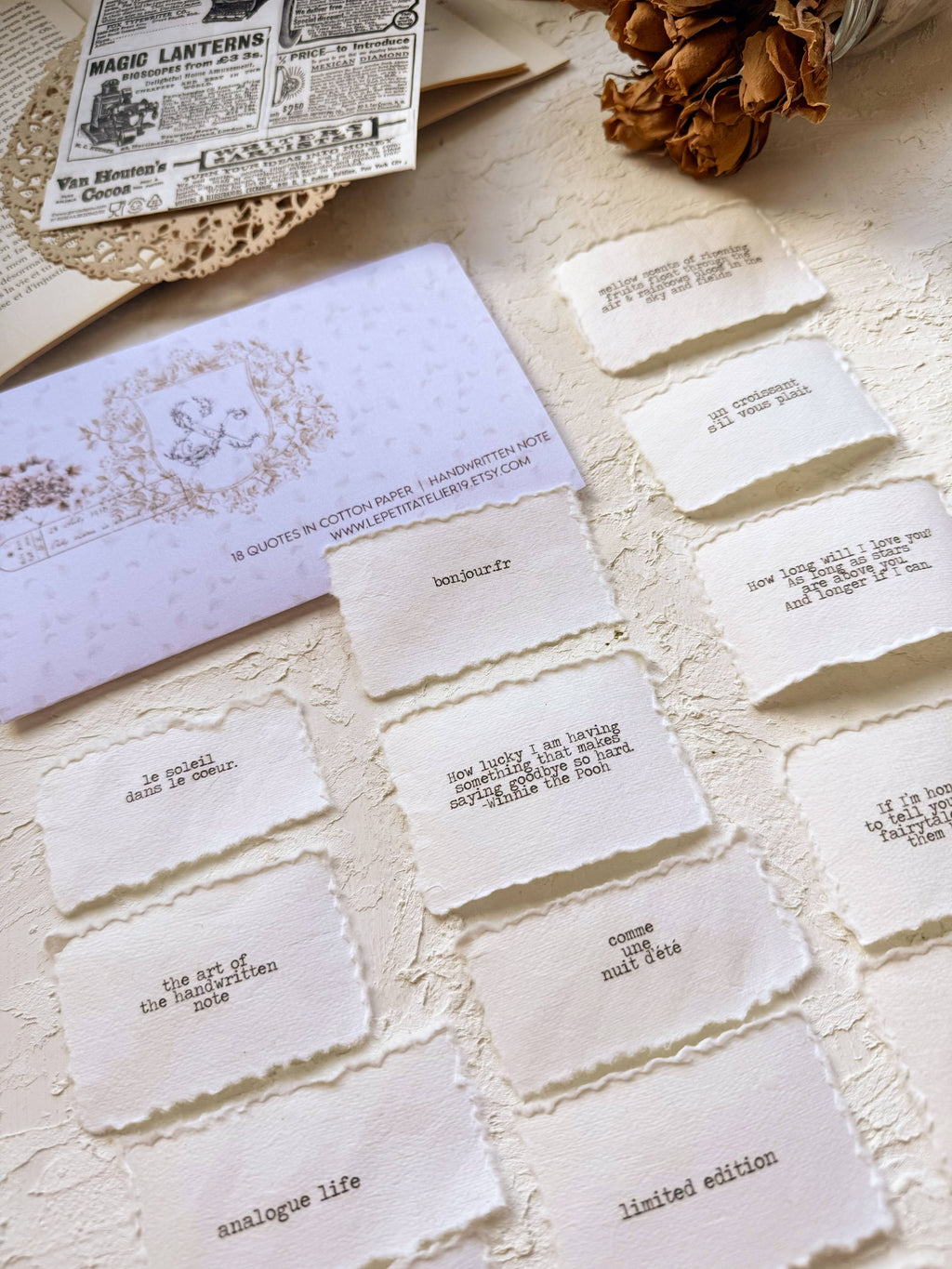 18 Phrases sur papier coton (papier fait main)