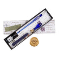 Ensemble stylo et encre de calligraphie avec sceau en cire en verre bleu