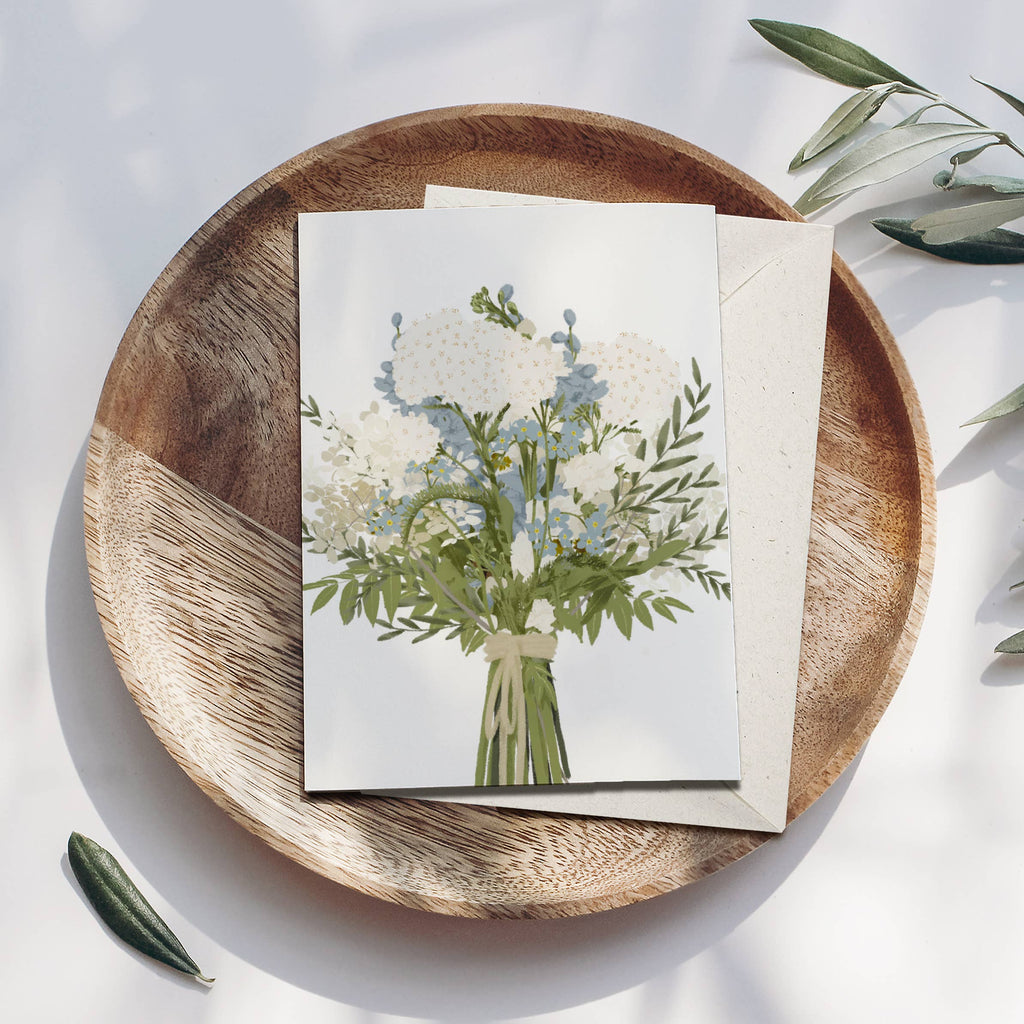 Carte pliable bouquet de fleurs bleu avec enveloppe