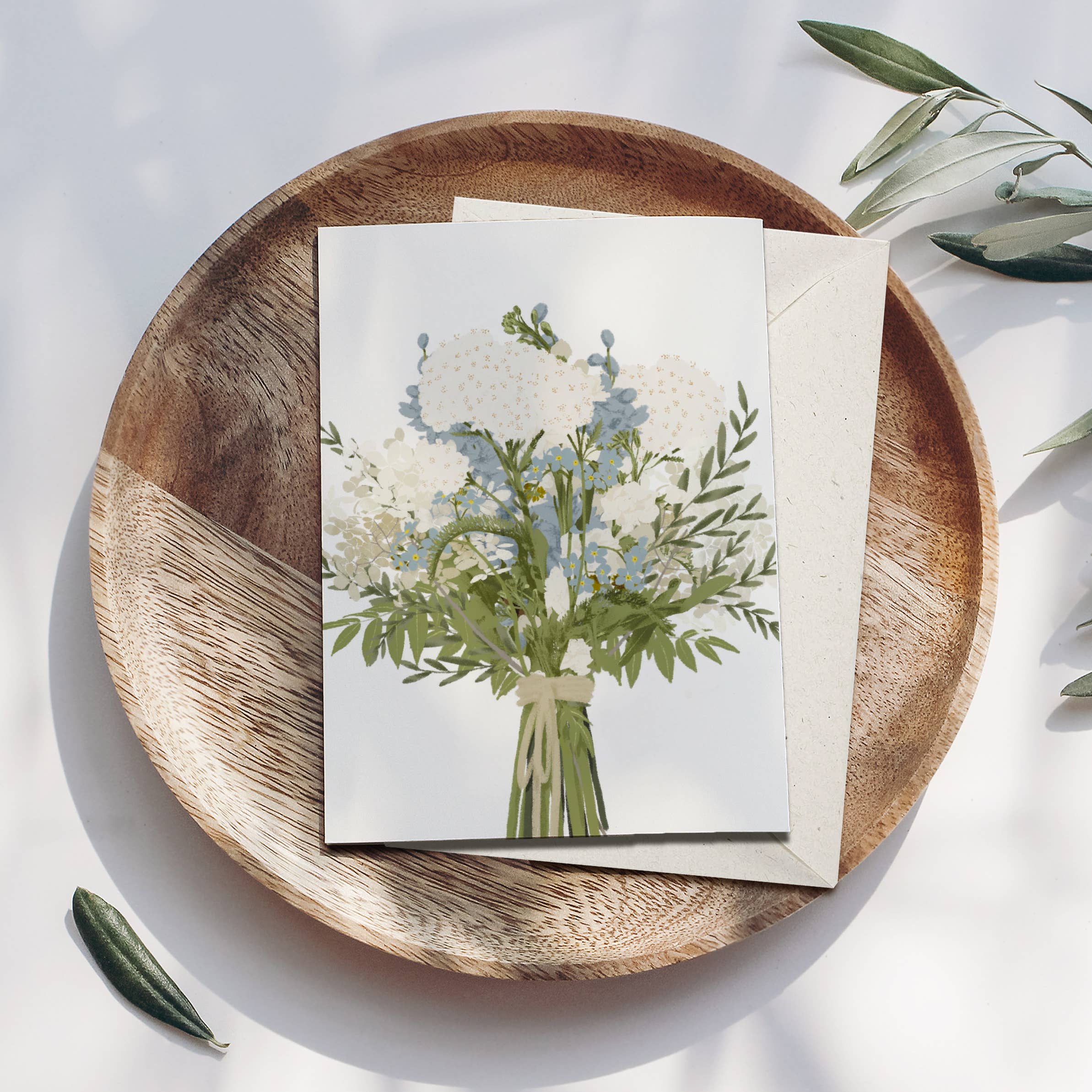 Carte pliable bouquet de fleurs bleu avec enveloppe