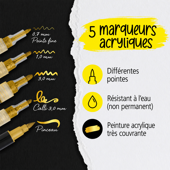 Feutres acryliques or - différentes pointes