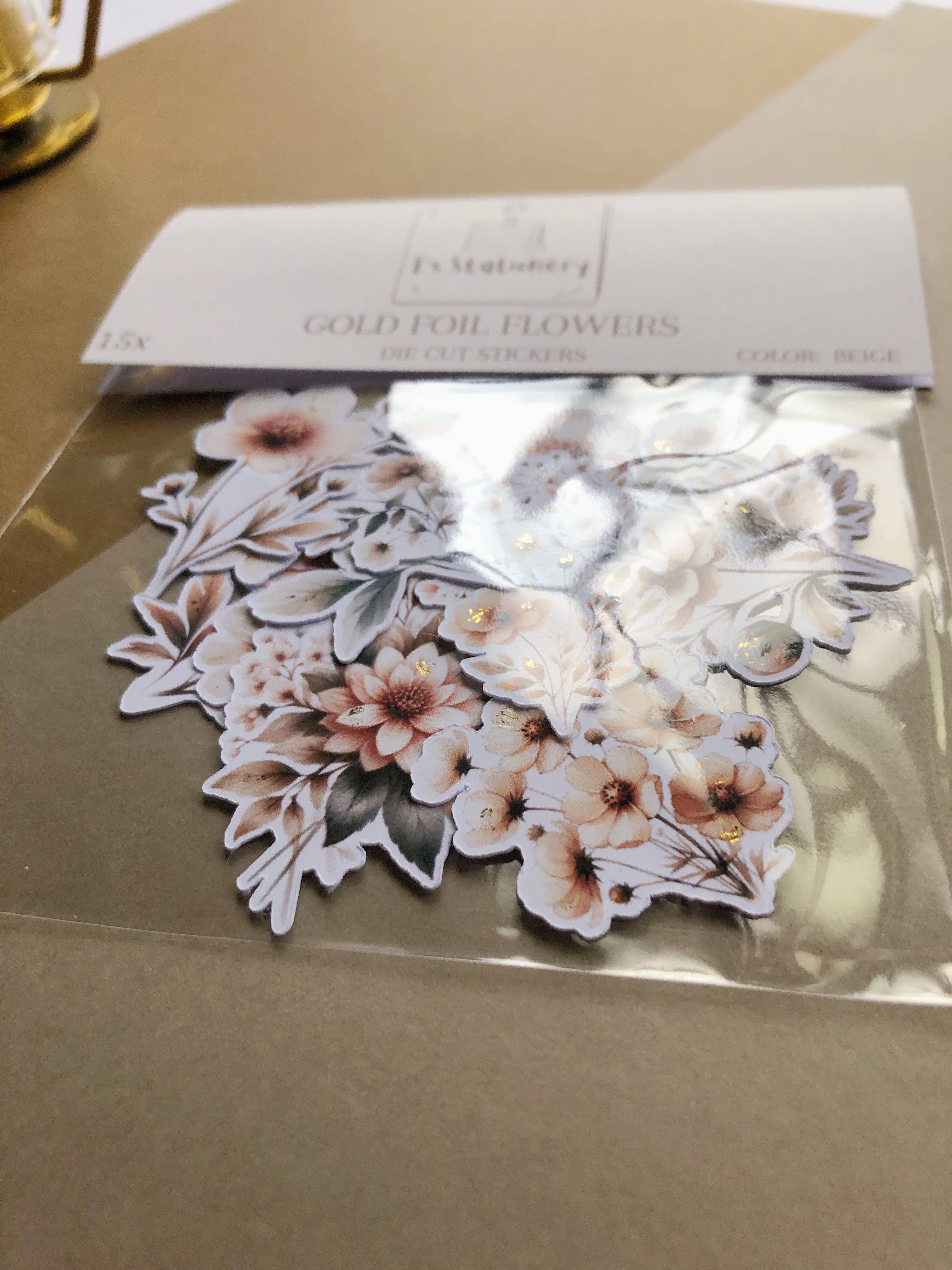 Autocollants « Fleurs beiges avec feuille dorée »