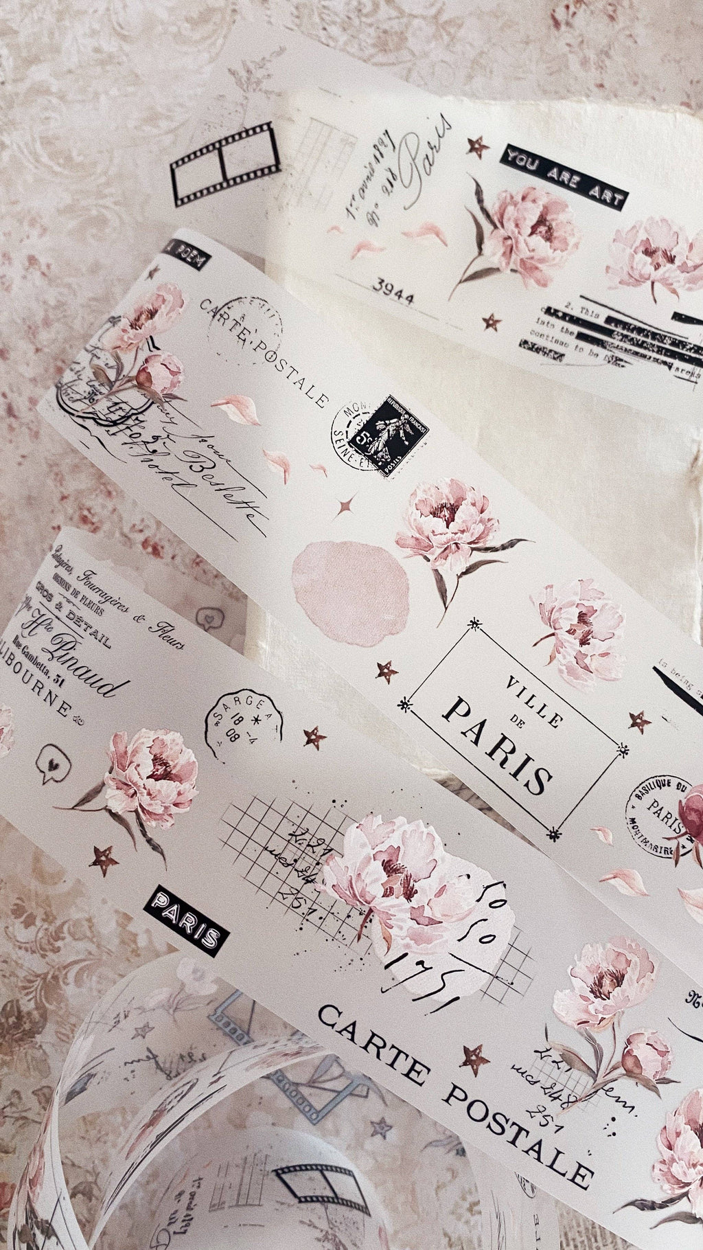 Ruban décoratif – Pivoines roses
