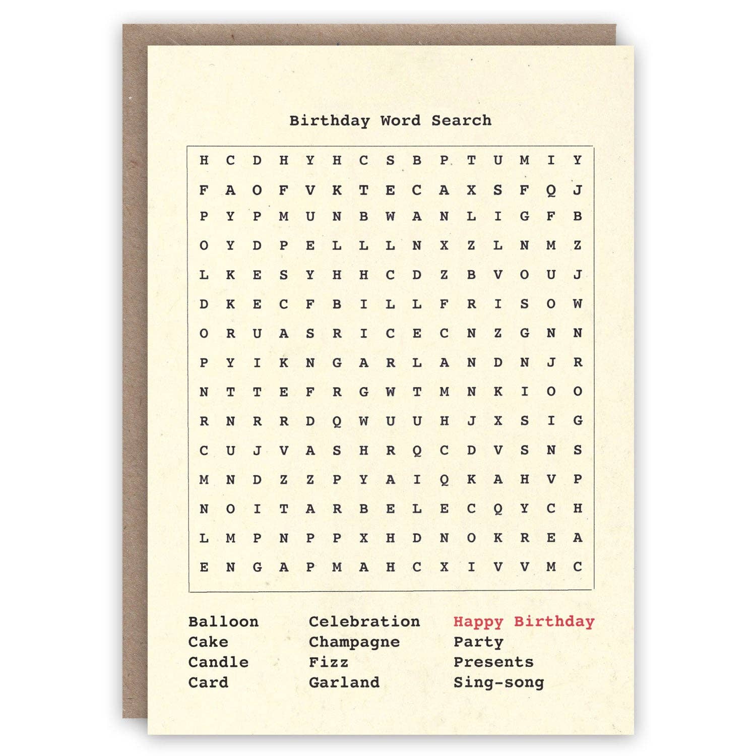 Carte d'anniversaire - mots cachés