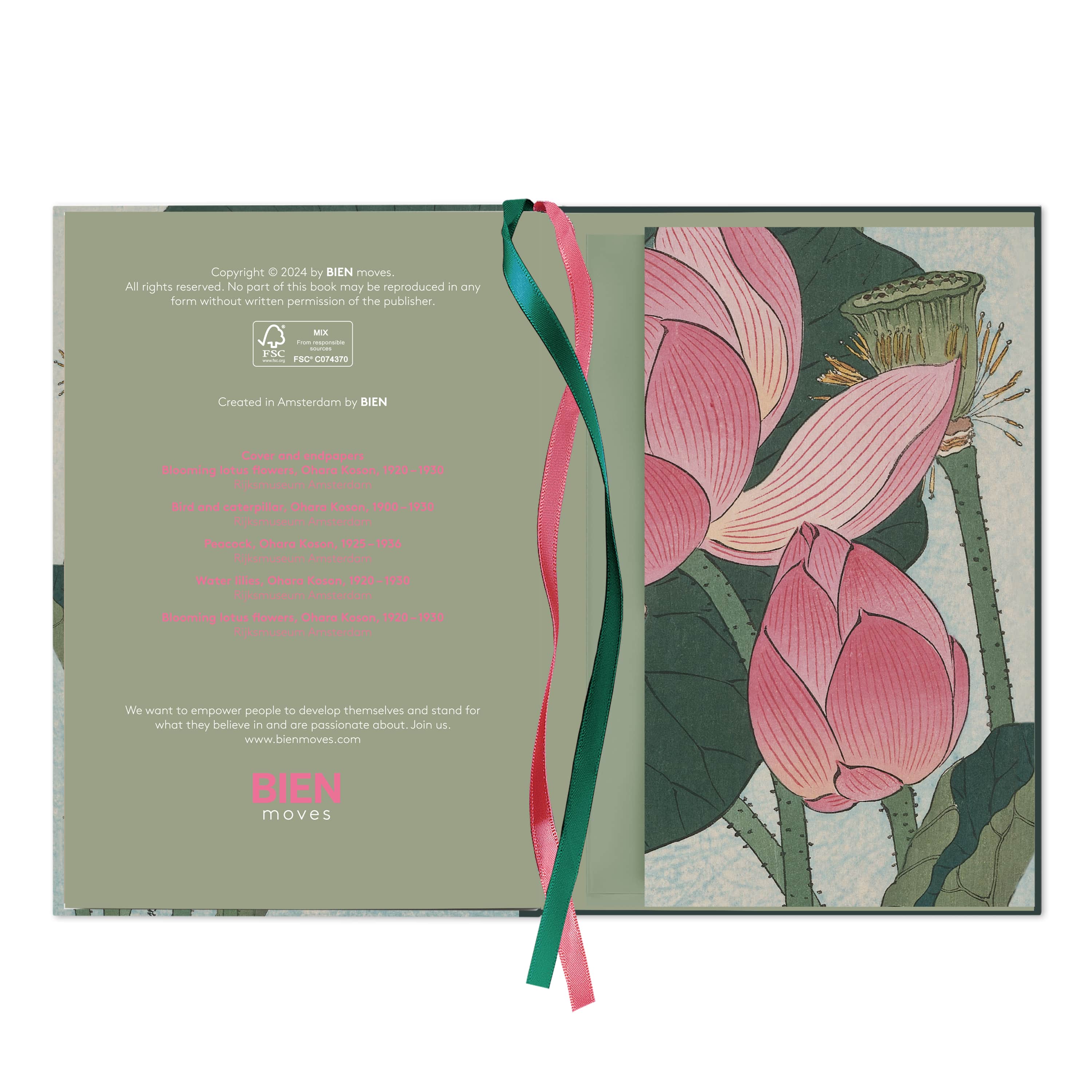 Carnet en satin/coton fleurs de lotus