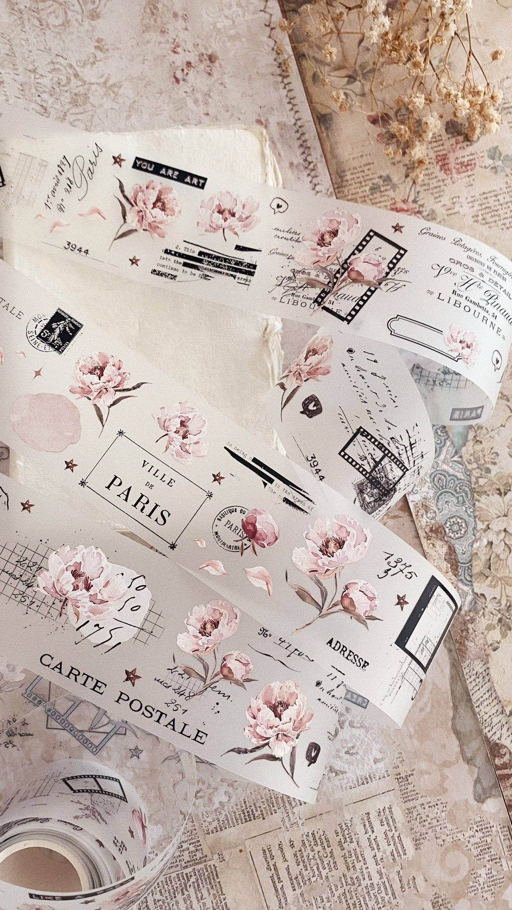 Ruban décoratif – Pivoines roses