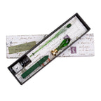 Ensemble stylo et encre de calligraphie avec sceau en cire en verre vert