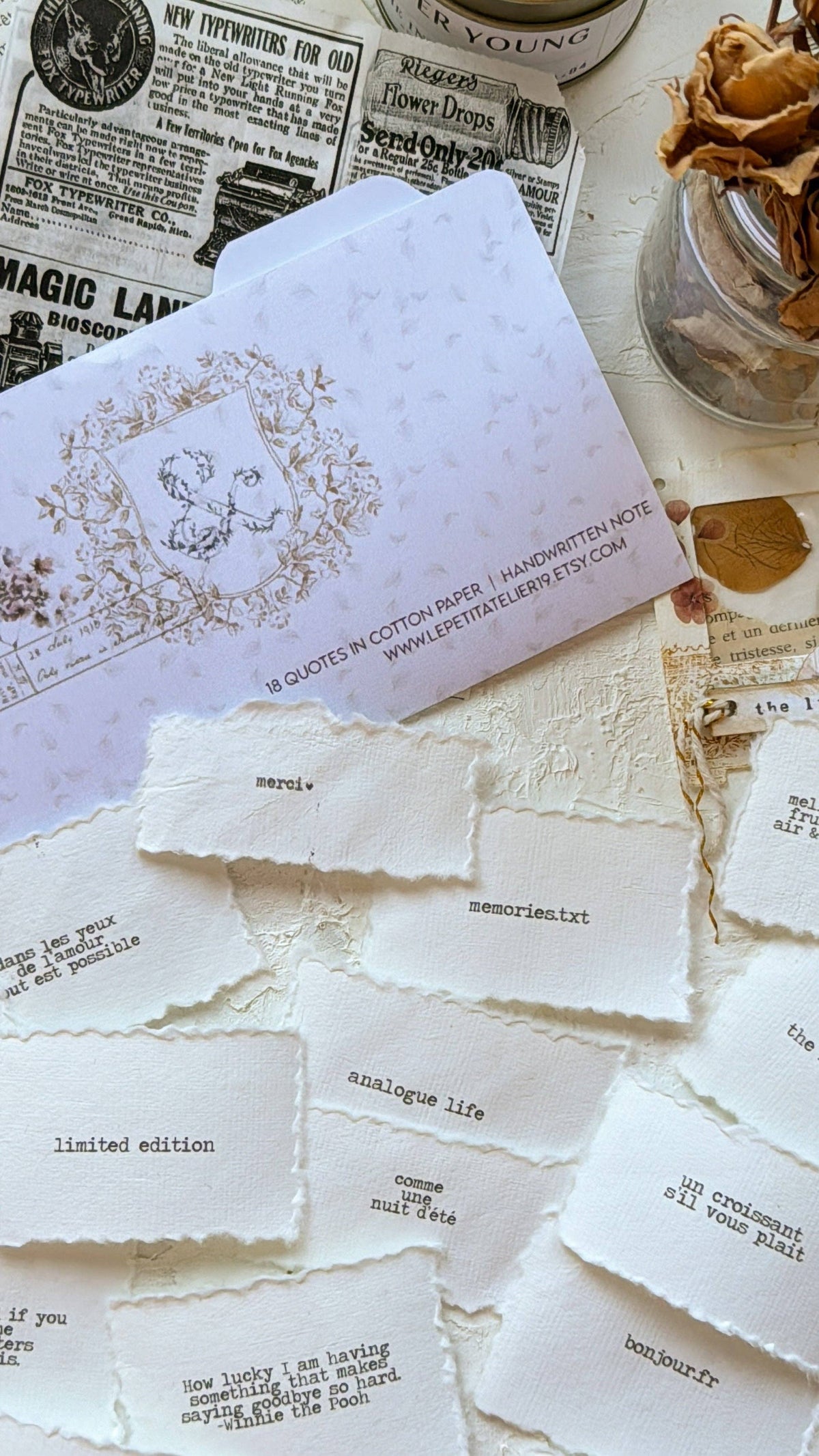 18 Phrases sur papier coton (papier fait main)
