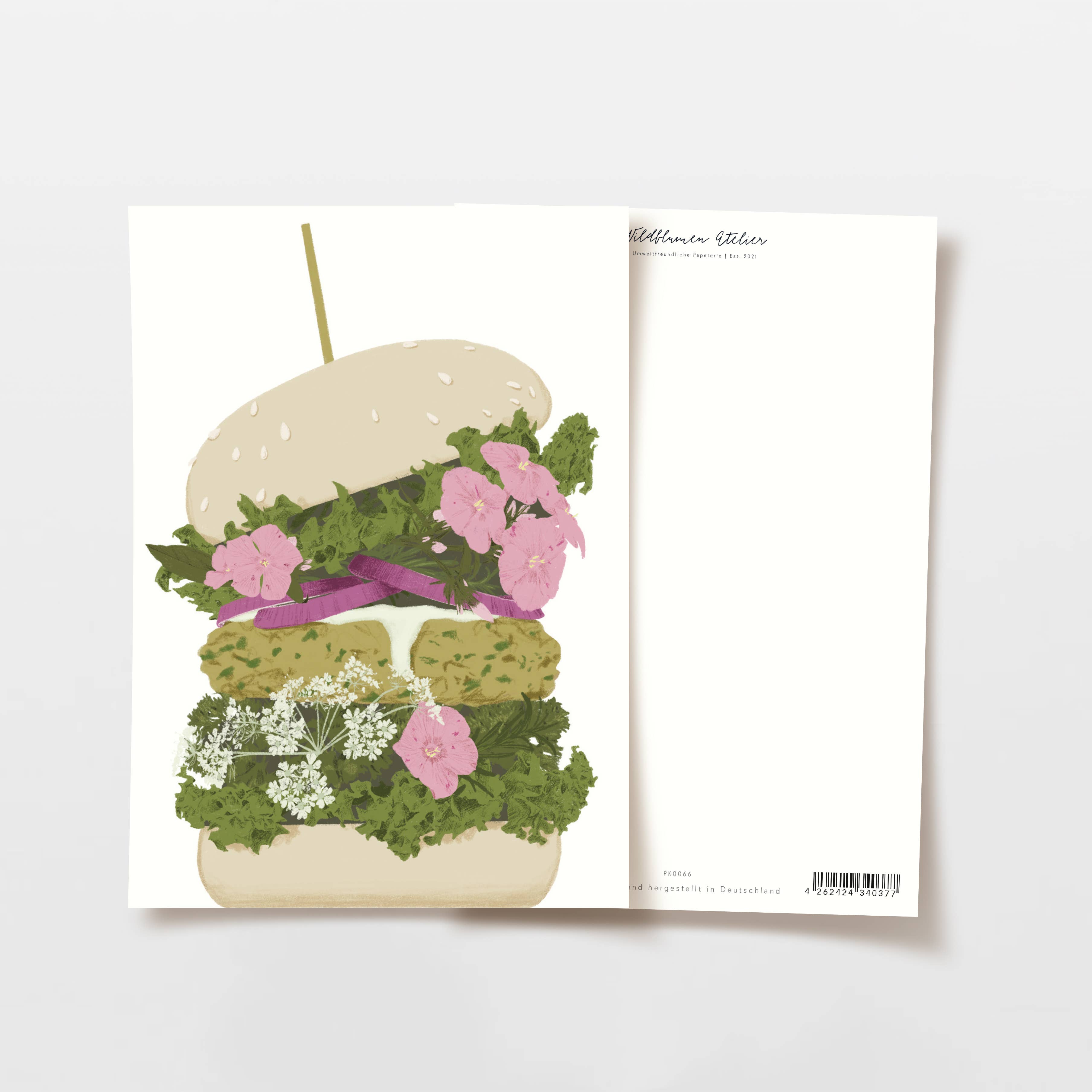 Carte postale de hamburger avec fleurs, certifiée FSC
