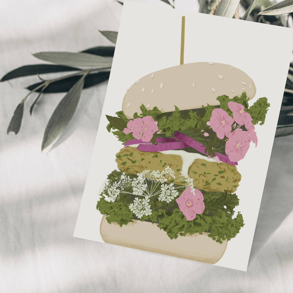 Carte postale de hamburger avec fleurs, certifiée FSC