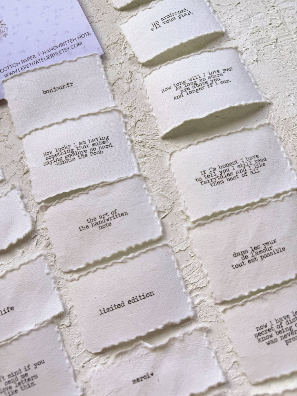 18 Phrases sur papier coton (papier fait main)
