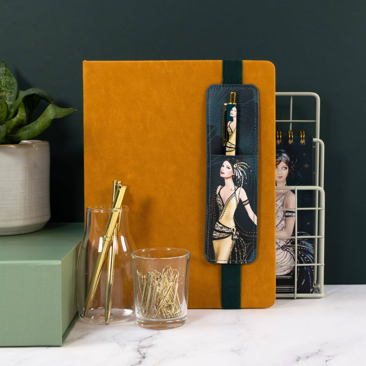 Coffret cadeau : stylo‑bille Art déco Claire Coxon et pochette pour stylo