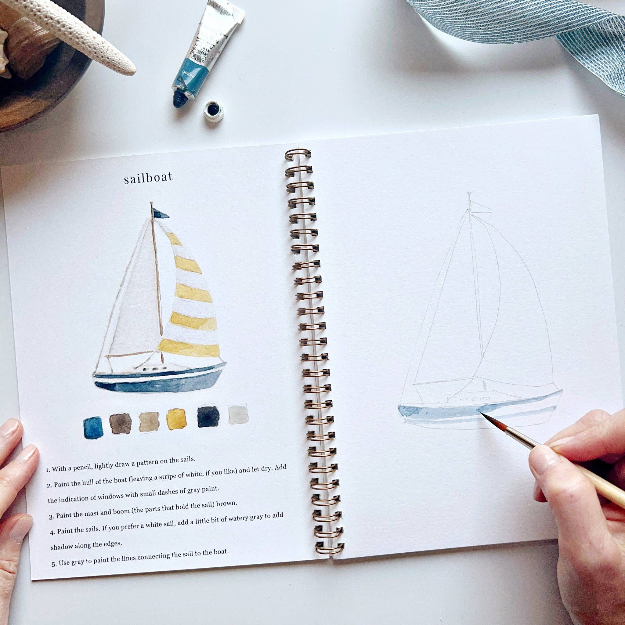 Cahier d'aquarelle en bord de mer