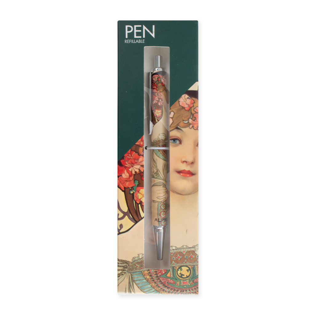 Stylo à bille rechargeable en boîte, design Mucha