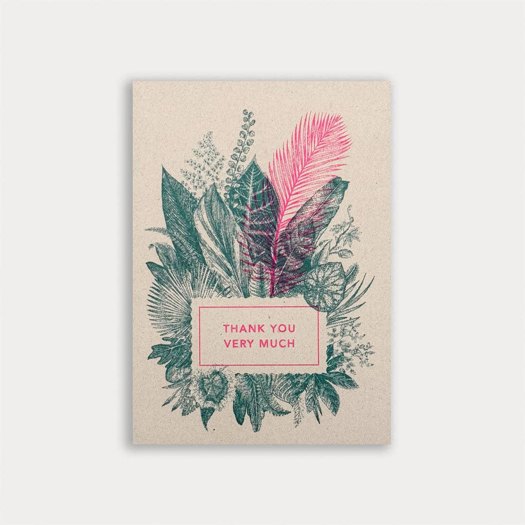 Carte postale / Herbes / Merci beaucoup / Rose + Sarcelle / Papier écologique